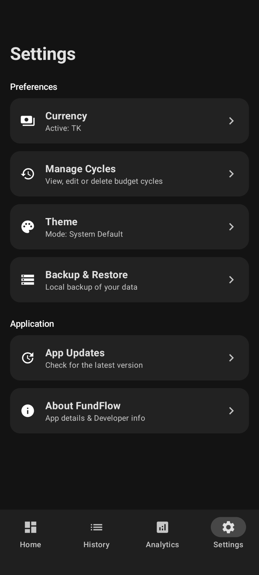 FundFlow Settings